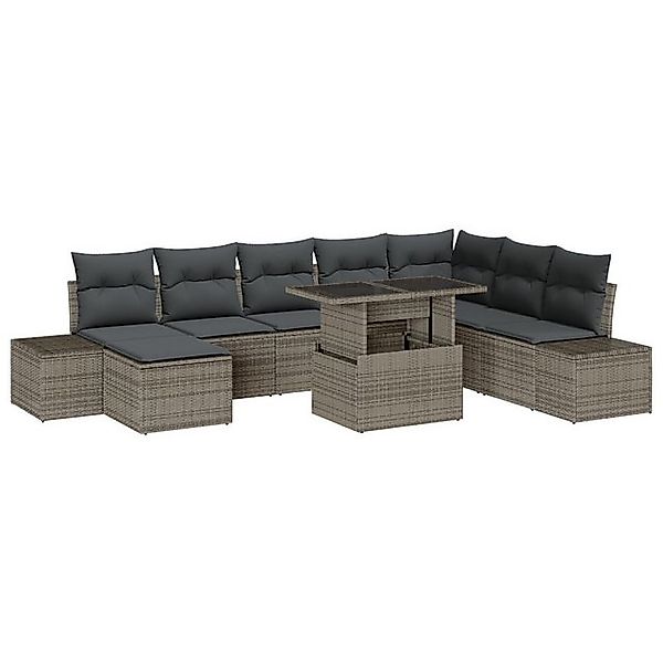 vidaXL Loungesofa 9-tlg. Garten-Sofagarnitur mit Kissen Grau Poly Rattan, 9 günstig online kaufen