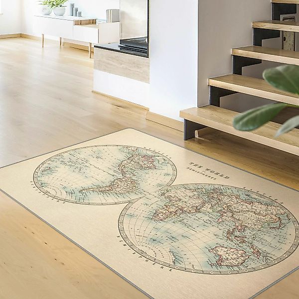 Teppich Vintage Weltkarte Die zwei Hemispheren günstig online kaufen