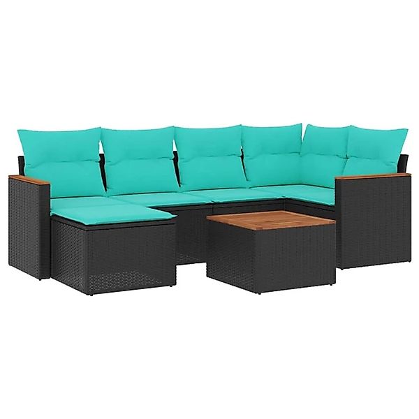 vidaXL 7-Tlg Gartensofa-Set mit Kissen Schwarz Polyrattan 3226183 günstig online kaufen