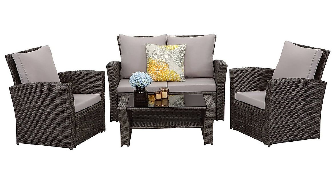 MeXo Gartenlounge-Set Polyrattan Gartenmöbel Set 4 Personen Wetterfest, (Ba günstig online kaufen