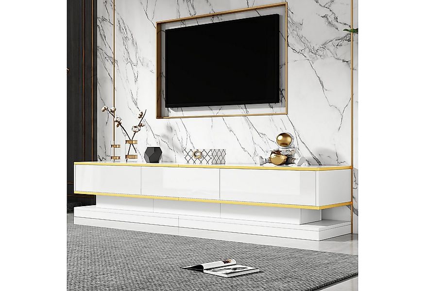 Merax Lowboard hochglanz Fernsehschrank mit Goldkante in Warmweiß (1 St), T günstig online kaufen