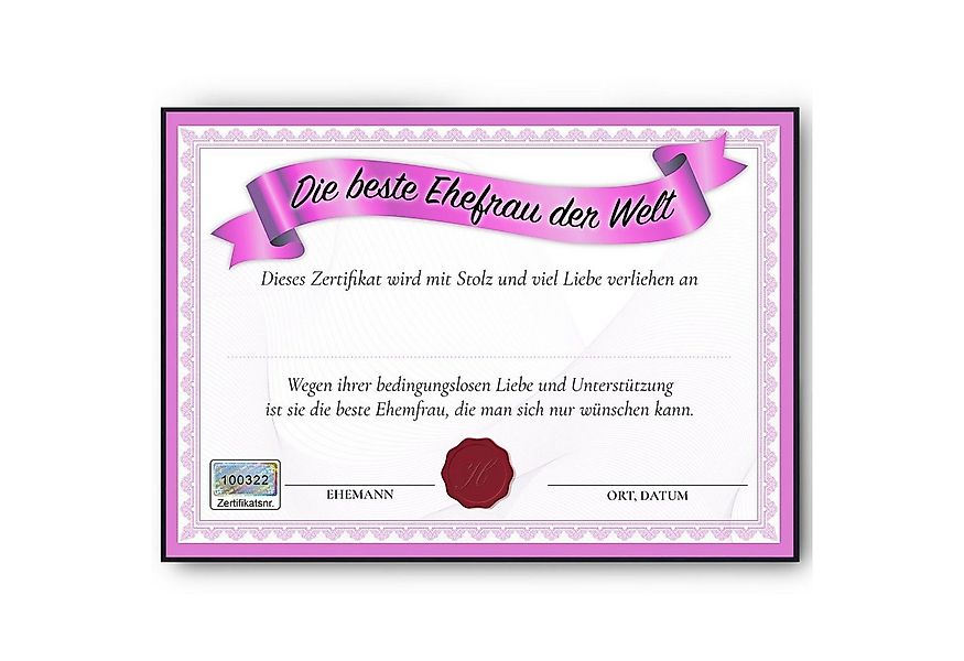 Tigerlino Poster Beste Ehefrau Geschenk Geburtstag Ehe Urkunde Valentinstag günstig online kaufen