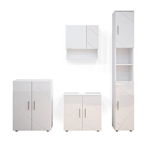 Vicco Badmöbel-Set Irma, Weiß Hochglanz, 4 Teile, mit Hochschrank und Kommo günstig online kaufen