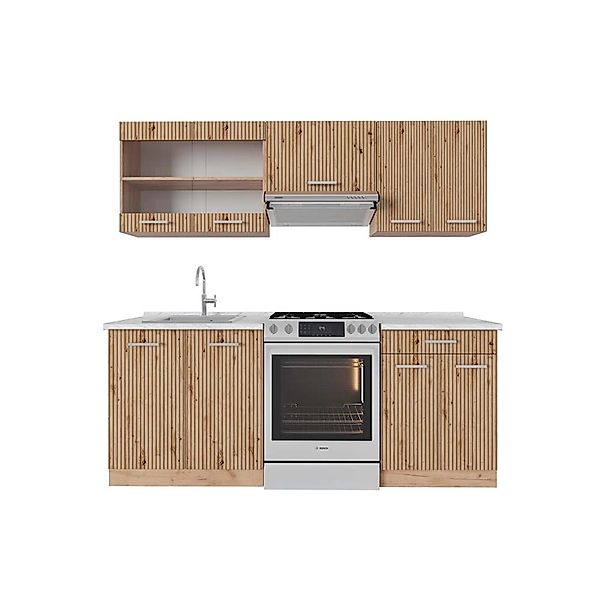 Vicco R-Line Küchenzeile Artisan-Eiche/Goldkraft Eiche 200 cm AP Marmor ohn günstig online kaufen