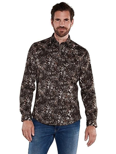 Engbers Langarmhemd engbers Herren Langarm-Hemd gemustert, Schwarzbraun günstig online kaufen