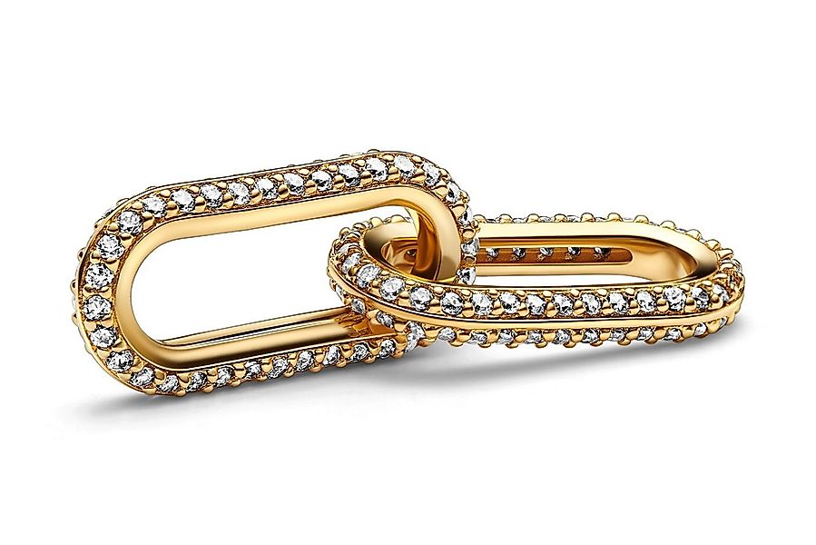 Pandora Kettenanhänger Doppeltes Verbindungselement Goldfarben Pavé Weiß günstig online kaufen
