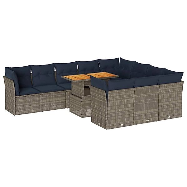 vidaXL 11-Tlg Garten-Sofagarnitur mit Kissen Grau Poly Rattan 3326980 günstig online kaufen