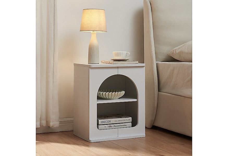 en.casa Nachttisch, »Trorhun« mit 2 offenen Fächern 48x40x30 cm Weiß günstig online kaufen