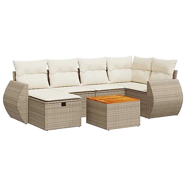 vidaXL 7-Tlg Garten-Sofagarnitur mit Kissen Beige Poly Rattan 3325845 günstig online kaufen