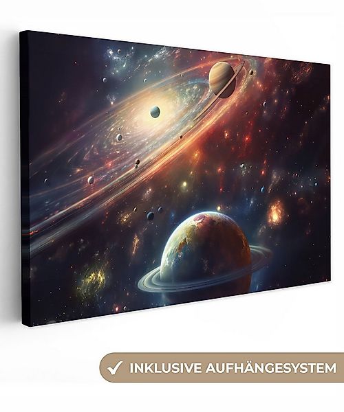 OneMillionCanvasses® Leinwandbild Weltraum - Planeten - Neon - Sterne, Foto günstig online kaufen