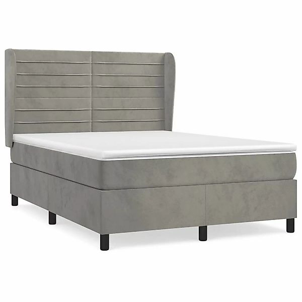 vidaXL Boxspringbett Boxspringbett mit Matratze Hellgrau 140x200 cm Samt Be günstig online kaufen