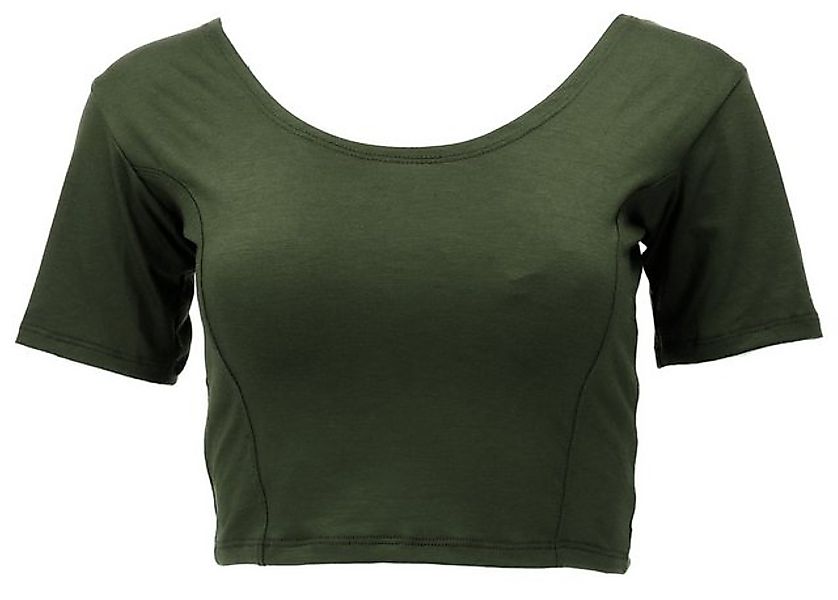 Guru-Shop T-Shirt Basic Yogatop, bauchfreies Choli Top - olivgrün Festival, günstig online kaufen