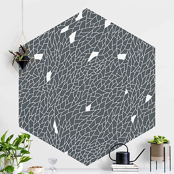 Hexagon Mustertapete selbstklebend Mosaiklinien Muster Graublau günstig online kaufen