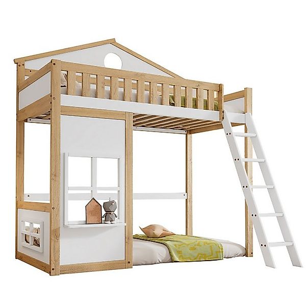 Yorbay Hochbett Etagenbett mit Dach & Fenstern, 90x200 cm Kinderbett mit Tr günstig online kaufen