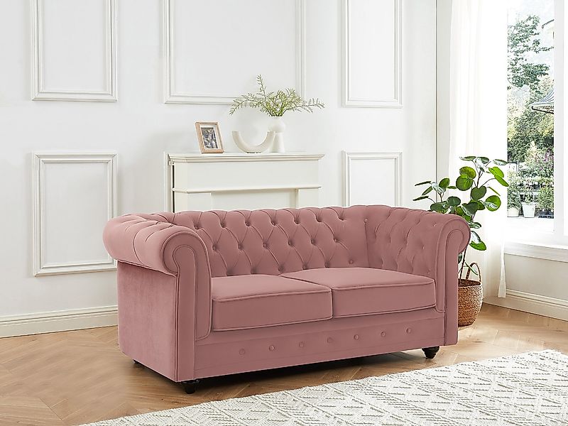 Sofa 2-Sitzer - Samt - Pastellrosa - CHESTERFIELD günstig online kaufen