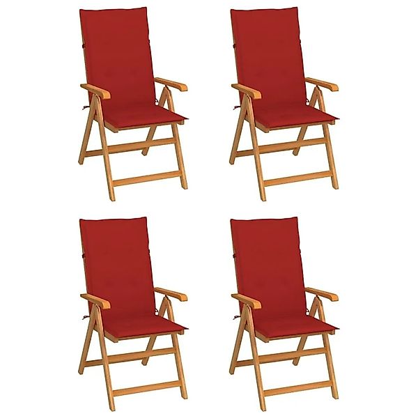 vidaXL Gartenstühle 4 Stk mit Roten Kissen Massivholz Teak 3065536 günstig online kaufen