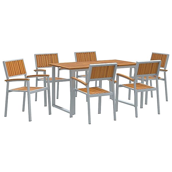 vidaXL 7-tlg Garten-Essgruppe Grau Stahl und Massivholz Akazie 3284352 günstig online kaufen