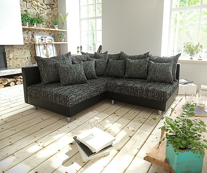 Ecksofa Clovis Schwarz Ottomane Links modular erweiterbar günstig online kaufen