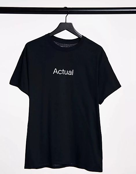 ASOS – Actual – T-Shirt mit Logoaufdruck vorne in Schwarz günstig online kaufen