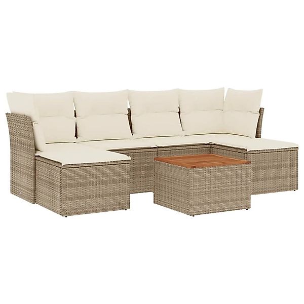 vidaXL 7-Tlg Garten-Sofagarnitur mit Kissen Beige Poly Rattan 3256100 günstig online kaufen