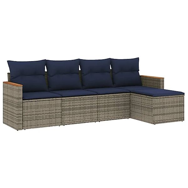 vidaXL 5-Tlg Gartensofa-Set mit Kissen Grau Polyrattan 3225921 günstig online kaufen