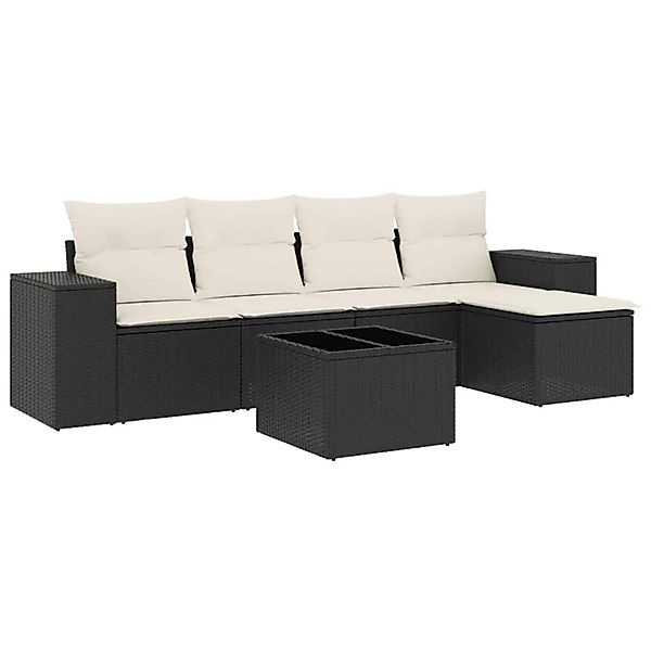 vidaXL 6-Tlg Garten-Sofagarnitur mit Kissen Schwarz Poly Rattan 3222495 günstig online kaufen