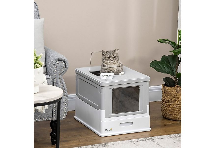 PawHut Katzentoilette Katzenklo mit Deckel Katzenhaus mit Bodenschale und S günstig online kaufen