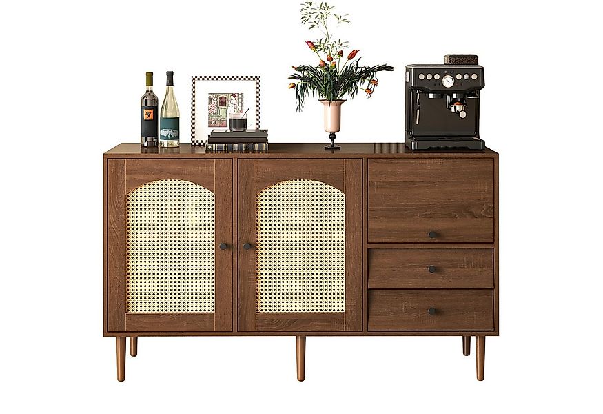 Merax Sideboard Buffet Rattan mit 3 Türen und 2 Schubladen, Antik,Landhaus günstig online kaufen