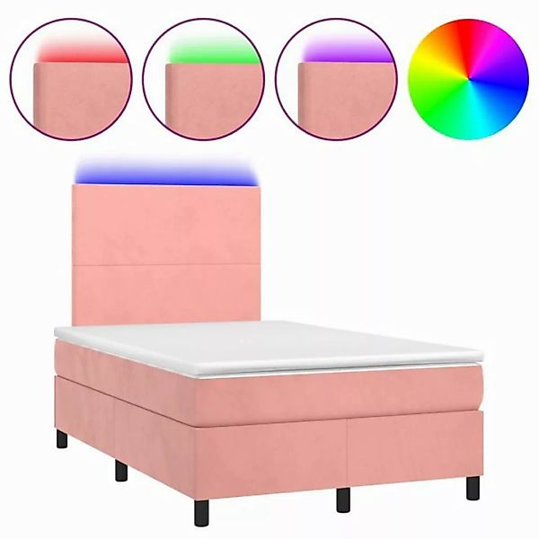 vidaXL Boxspringbett Boxspringbett mit Matratze LED Rosa 120x200 cm Samt Be günstig online kaufen