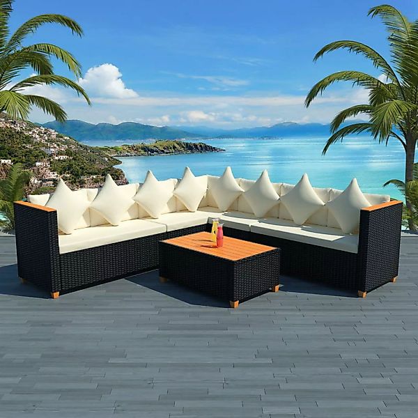 5-tlg. Garten-lounge-set Mit Auflagen Poly Rattan Schwarz günstig online kaufen