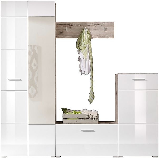 HBZ Kompaktgarderobe SIXX Weiß Hochglanz, Flurgarderobe mit Spiegel, BxHxT günstig online kaufen