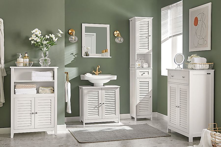 SoBuy Badschrank mit 1 offenem Fach und Türen Holz Weiß FRG236-W günstig online kaufen