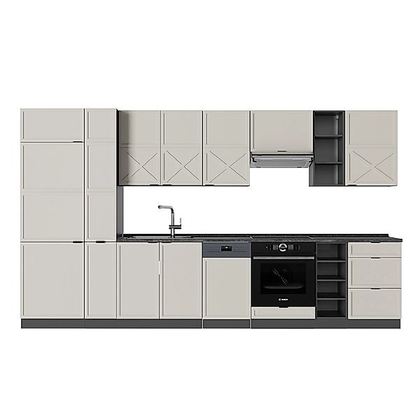 Vicco Fame-Line Küchenzeile GrauBeige/Anthrazit 355 cm AP Anthrazit günstig online kaufen