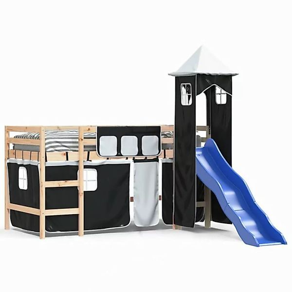 vidaXL Kinderbett Kinderhochbett mit Turm Weiß Schwarz 80x200 cm Kiefernhol günstig online kaufen