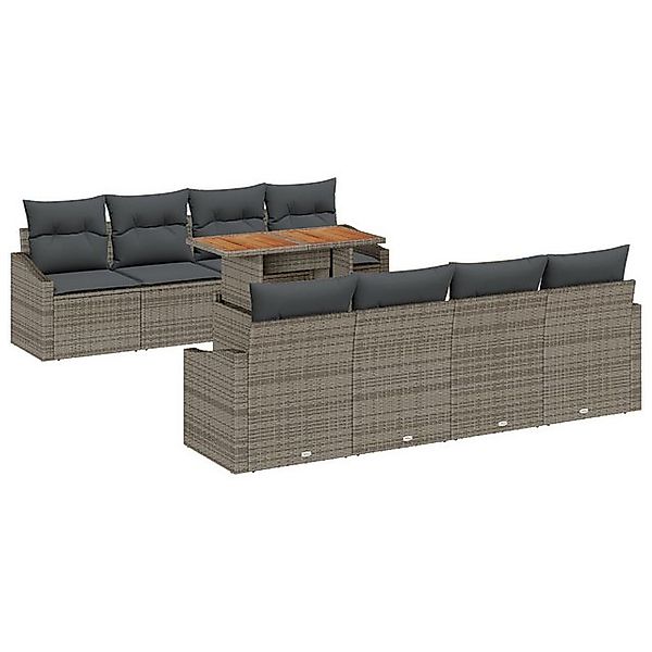 vidaXL Loungesofa 9 Teiliges Garten Essset mit Kissen Grau Poly Rattan, 7 T günstig online kaufen