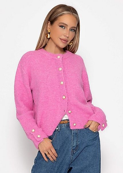 SASSYCLASSY Cardigan Oversize Strickjacke Damen mit Perlenknöpfen Cardigan günstig online kaufen
