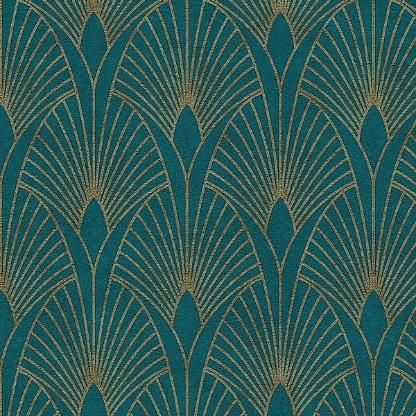 AS-Creation Vliestapete Retro Vorgeleimt 10,05 m x 0,53 m Petrol-Gold FSC® günstig online kaufen