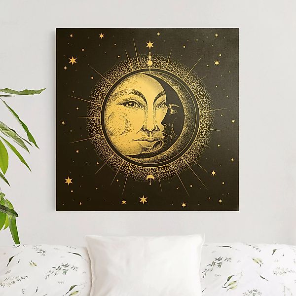 Leinwandbild Gold Vintage Sonne und Mond Illustration günstig online kaufen