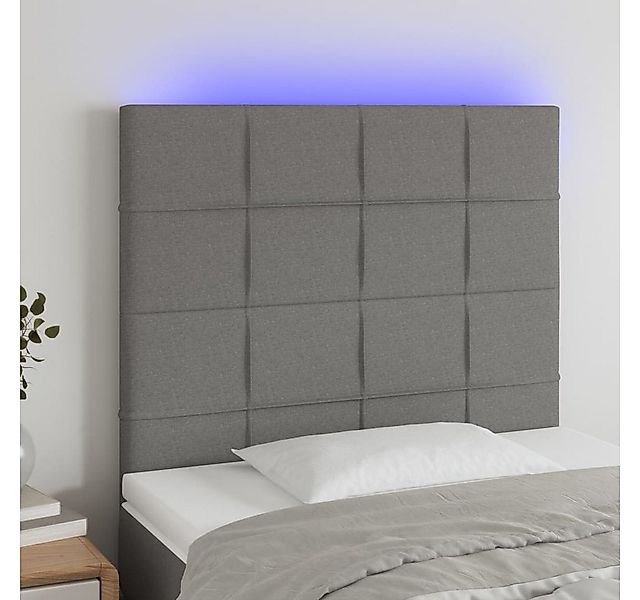 vidaXL Bett, LED Kopfteil Dunkelgrau 90x5x118/128 cm Stoff günstig online kaufen
