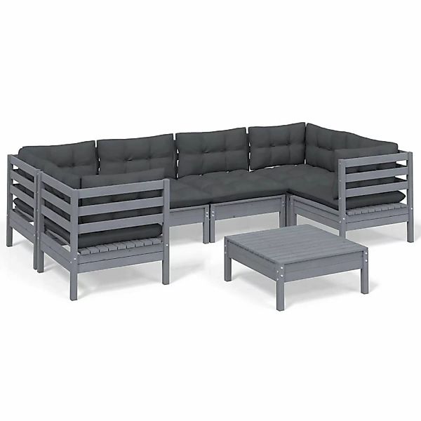 vidaXL 7-tlg Garten-Lounge-Set mit Kissen Grau Kiefernholz Modell 7 günstig online kaufen