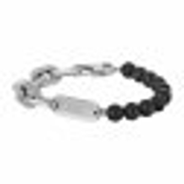 Armband Schwarze Lavakugeln und Edelstahl-Kette 21cm günstig online kaufen