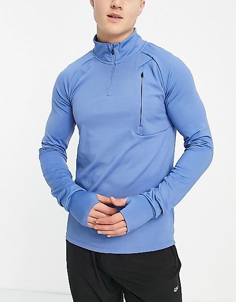 ASOS 4505 – Icon – Muskel-Trainingssweatshirt mit kurzem Reißverschluss-Bla günstig online kaufen