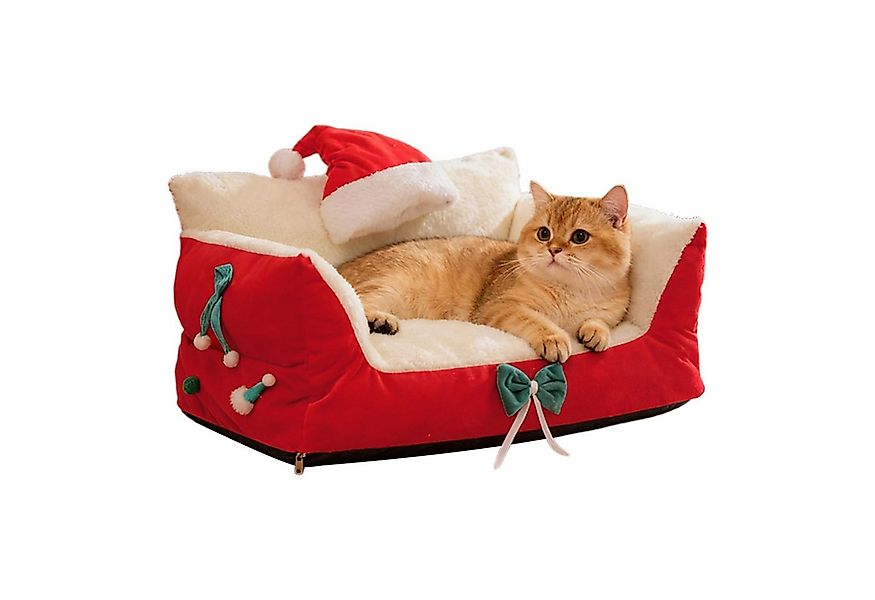 Ledander Tierbett Katzensofa, Weihnachtsstuhl mit Weihnachtsmannmütze, Katz günstig online kaufen