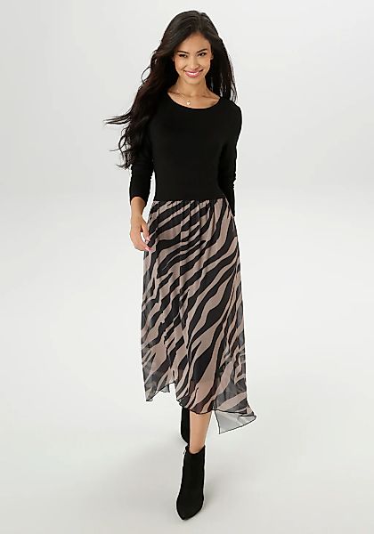 Aniston SELECTED Jerseykleid im Materialmix mit trendigen Animalprint günstig online kaufen