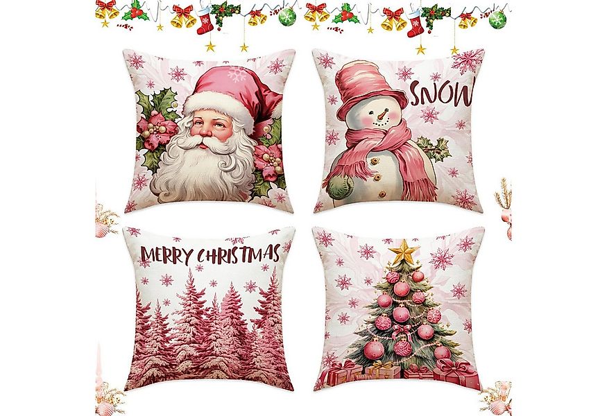 CLTYQ Kissenbezug Weihnachten 45x45 4er Set Kissenbezüge Dekokissen Leinen günstig online kaufen