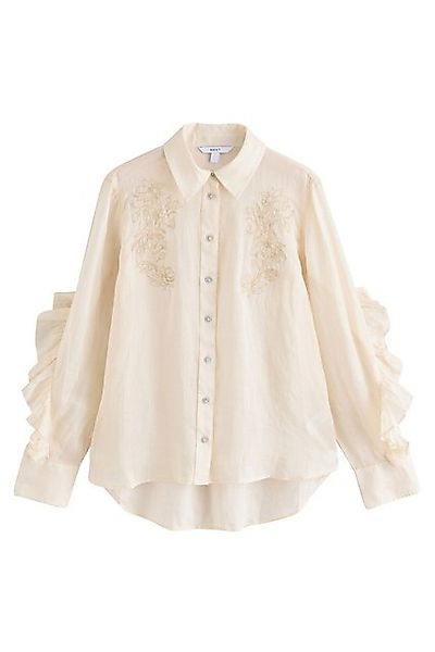Next Langarmbluse Geraffte, bestickte Ramie-Bluse (1-tlg) günstig online kaufen