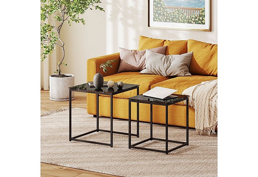 HOMCOM Beistelltisch Quadratischer Sofatisch Satztisch mit Glastischplatte günstig online kaufen