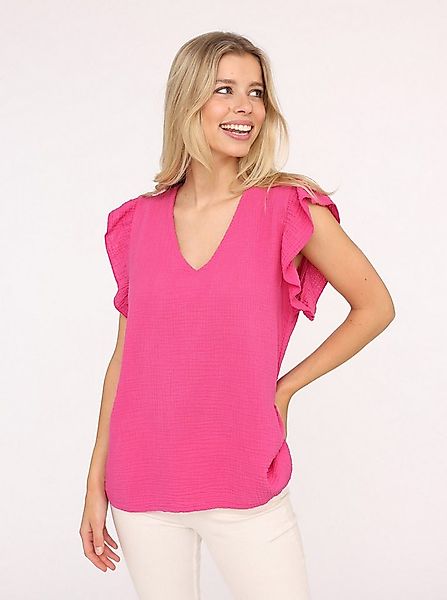 Zwillingsherz Kurzarmbluse "Giselle" tiefer V-Ausschnitt, Rüschenärmel, Bau günstig online kaufen
