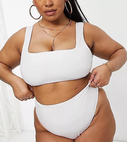 ASOS DESIGN Curve – Mix and Match – Bikiniunterteil in Weiß aus recycelten günstig online kaufen