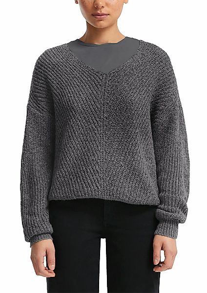 QS Strickpullover mit V-Ausschnitt und Struktur-Strick günstig online kaufen